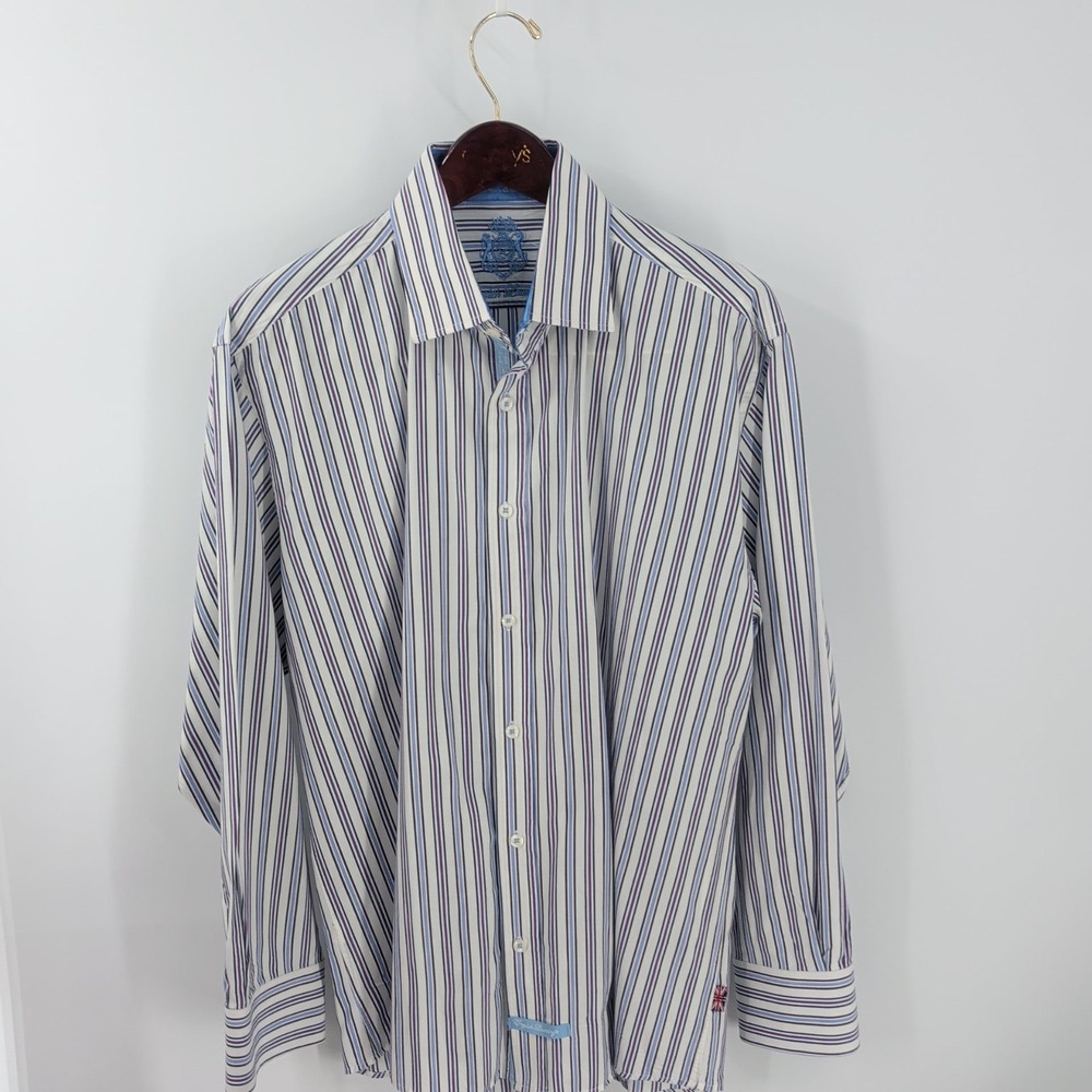 English Laundry Christopher Wicks Long Sleeve Striped Shirt White Blue 17 34x35